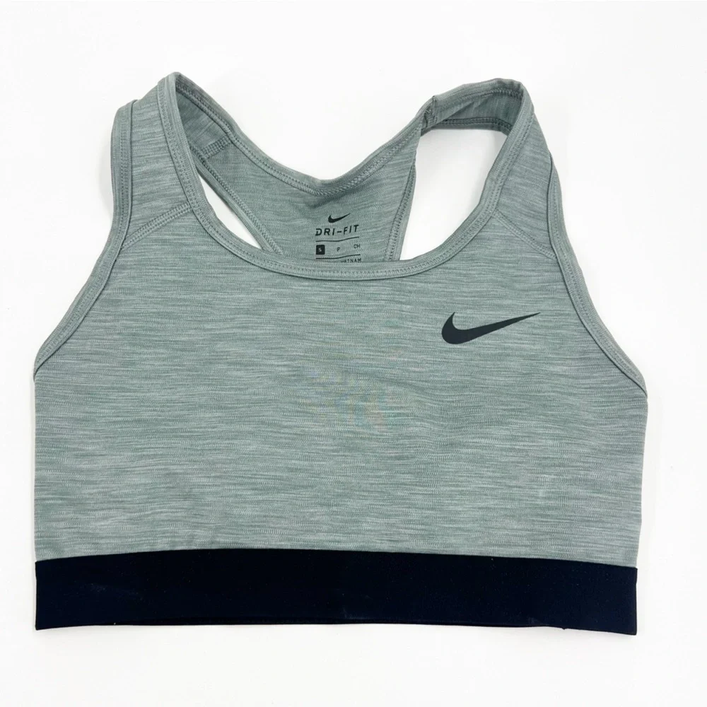 ✅ Nike Womens Medium Support Racerback Sports‎ Bra GREY/BLACK SIZE SMALL
